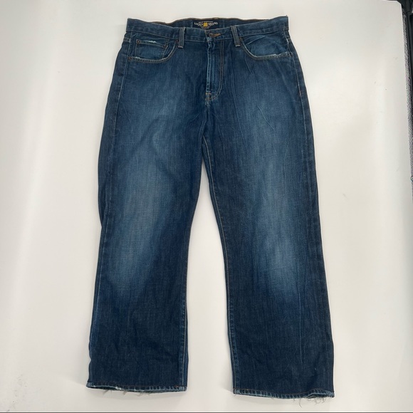 Relaxed Straight Frayed Hem Jeans 